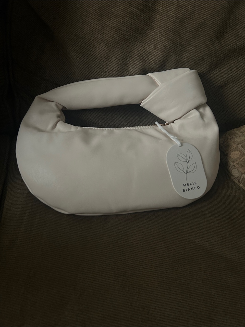 Melie Biianco Cream Padded Knot-Handle Shoulder Bag